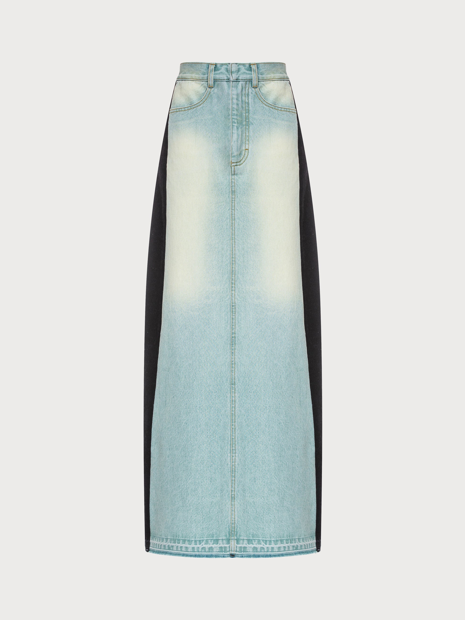 Buy Long Denim Skirt with Black Sides – Bottoms by Ksenia Schnaider | Ethical & Sustainable Fashion