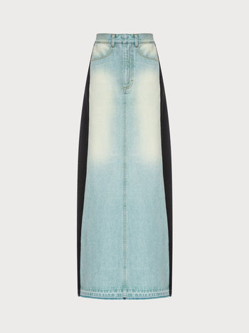 Buy Long Denim Skirt with Black Sides – Bottoms by Ksenia Schnaider | Ethical & Sustainable Fashion