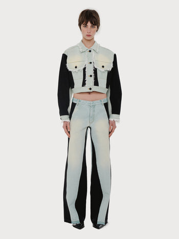 Buy Denim Jacket with Contrast Black Details – Outerwear by Ksenia Schnaider | Ethical & Sustainable Fashion