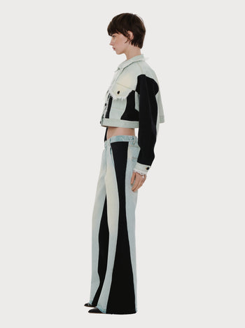 Buy Denim Jacket with Contrast Black Details – Outerwear by Ksenia Schnaider | Ethical & Sustainable Fashion