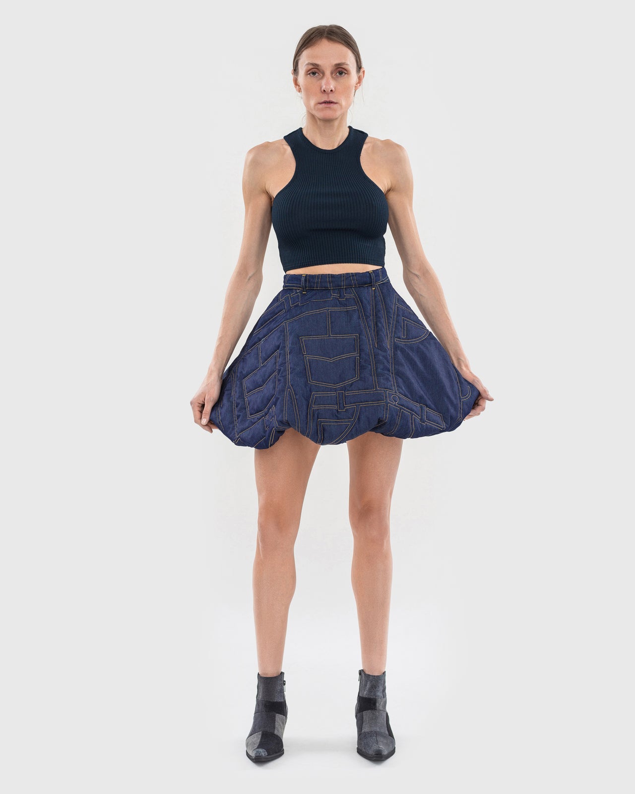 Quilted Denim Mini Skirt