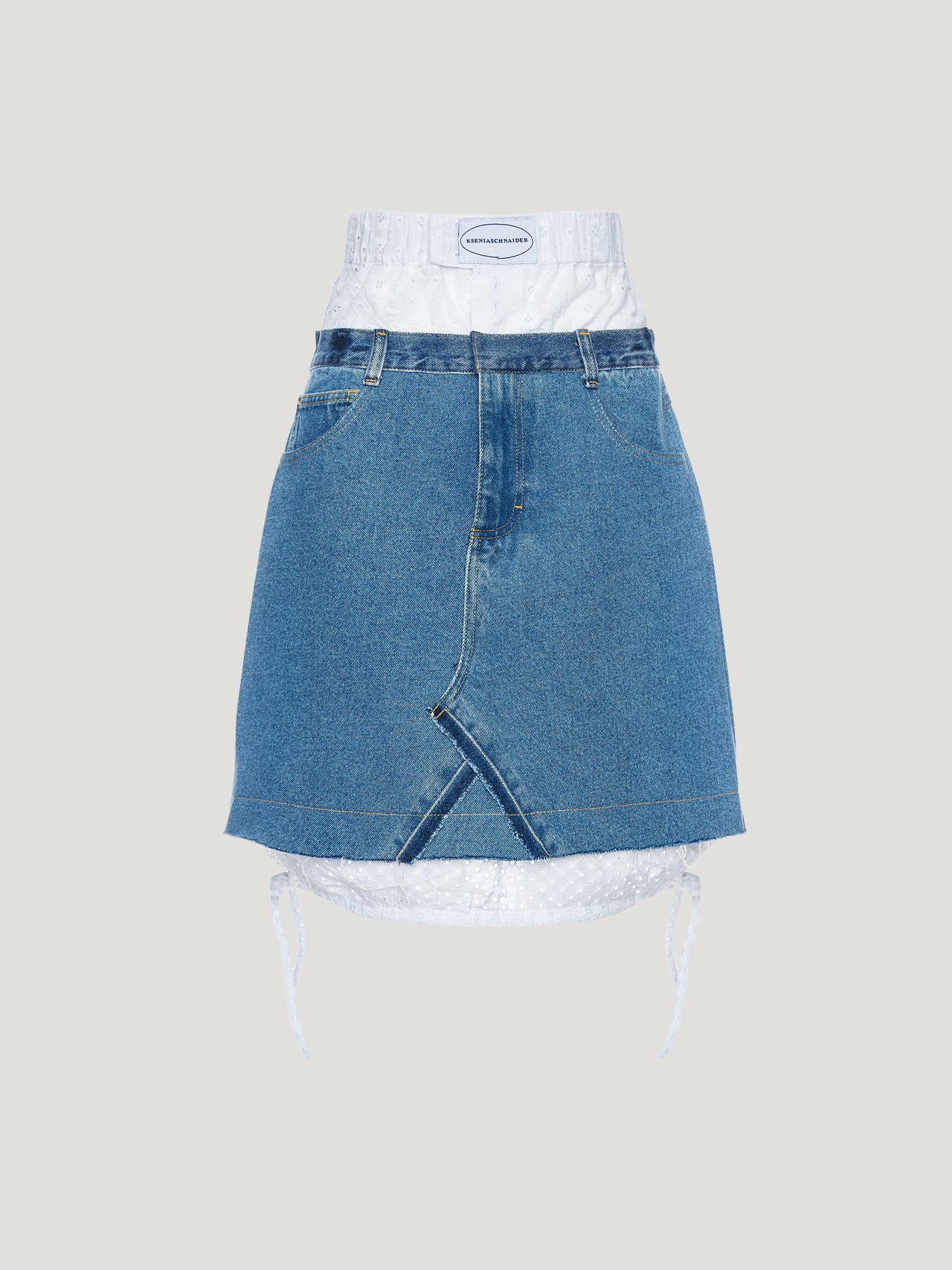 Buy 2 in 1 Boxer Skirt with Broderie Detail – Bottoms by Ksenia Schnaider | Ethical & Sustainable Fashion