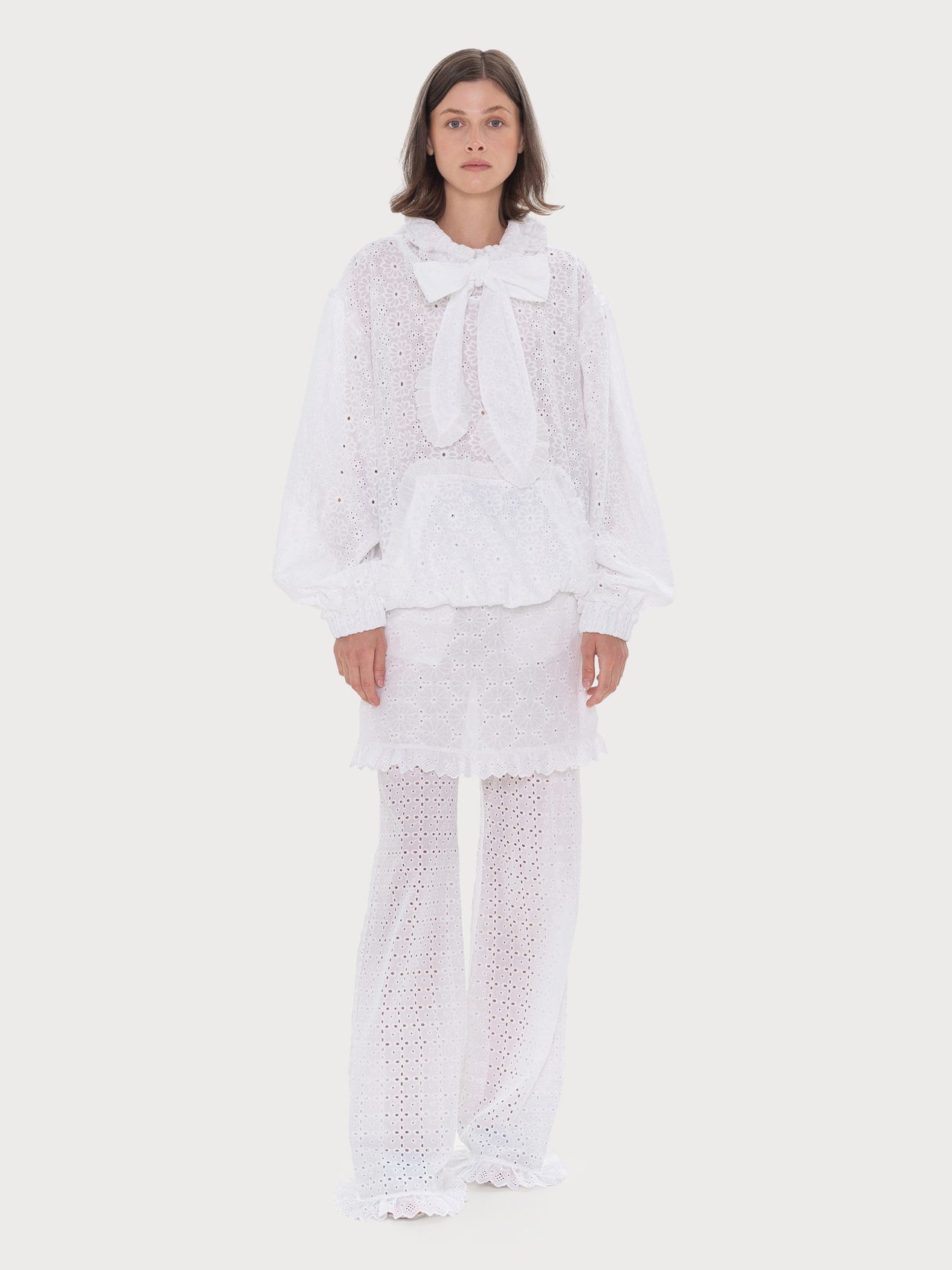 Buy Broderie Anglaise Hoodie with Bow Detail (Template Test) – Tops by Ksenia Schnaider | Ethical & Sustainable Fashion