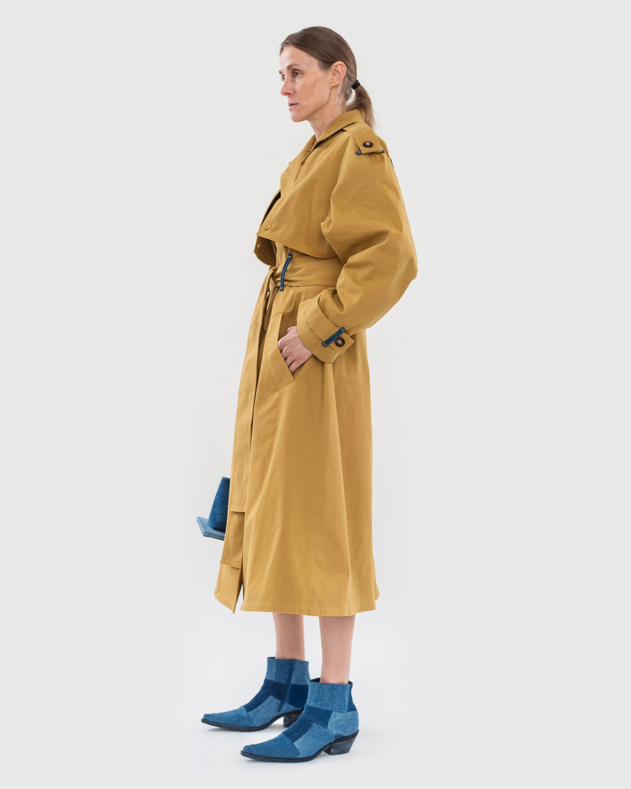 Buy Reworked Trench with Denim Back Detail – Outerwear by Ksenia Schnaider | Ethical & Sustainable Fashion