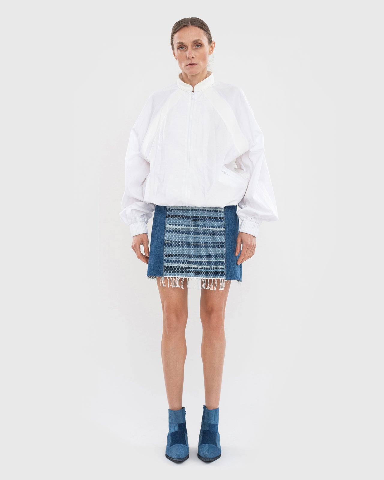 Reworked Mini Skirt with Denim Rug Detail