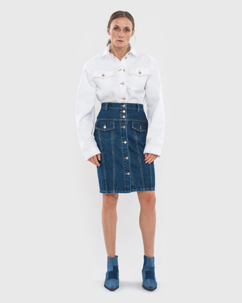 Facing Denim Midi Skirt