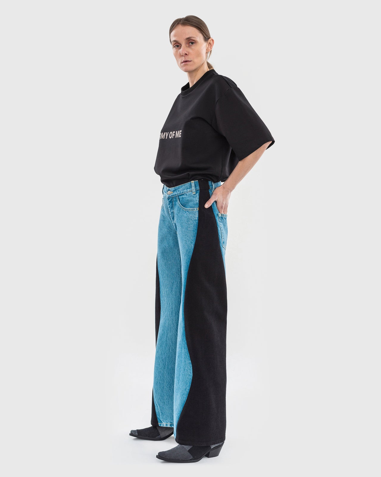 Buy Flared Wavy Jeans with Contrast Side Lines – Bottoms by Ksenia Schnaider | Ethical & Sustainable Fashion