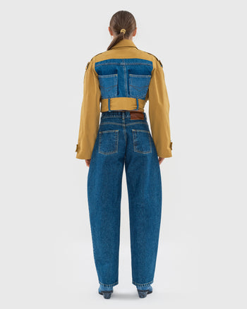 Reworked Trench Jacket with Denim Back Detail