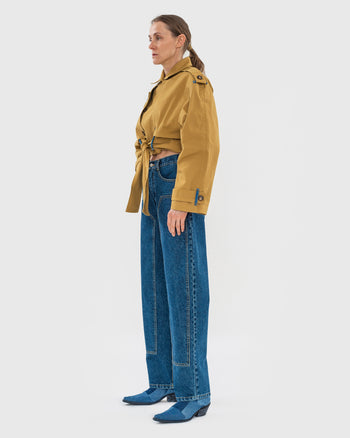 Reworked Trench Jacket with Denim Back Detail