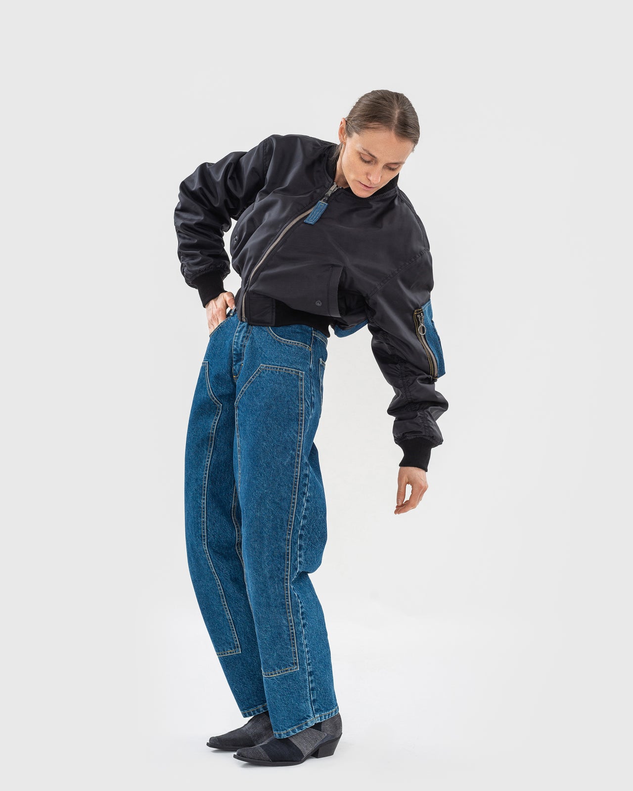 Buy Hybrid Denim Bomber – Outerwear by Ksenia Schnaider | Ethical & Sustainable Fashion