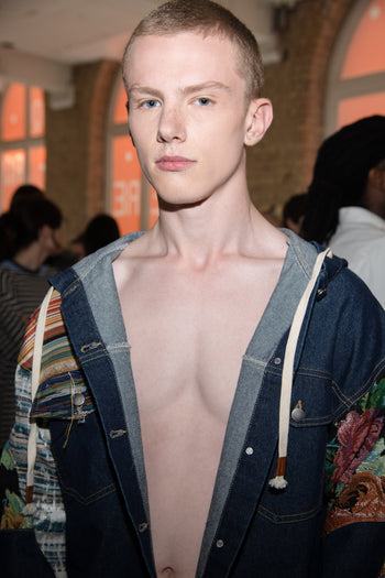 Hooded Tapestry Patchwork Denim Jacket