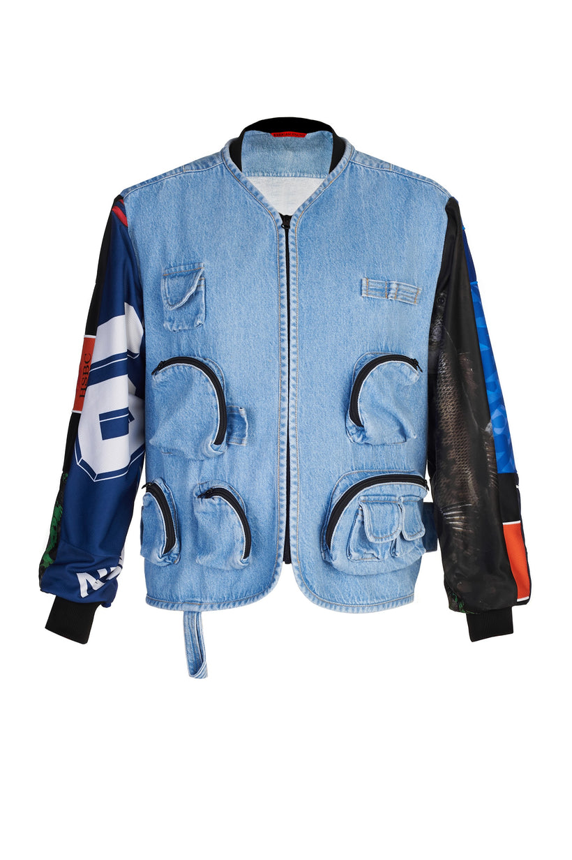 Reworked Denim Jacket with Vintage Sports Random Sleeves image