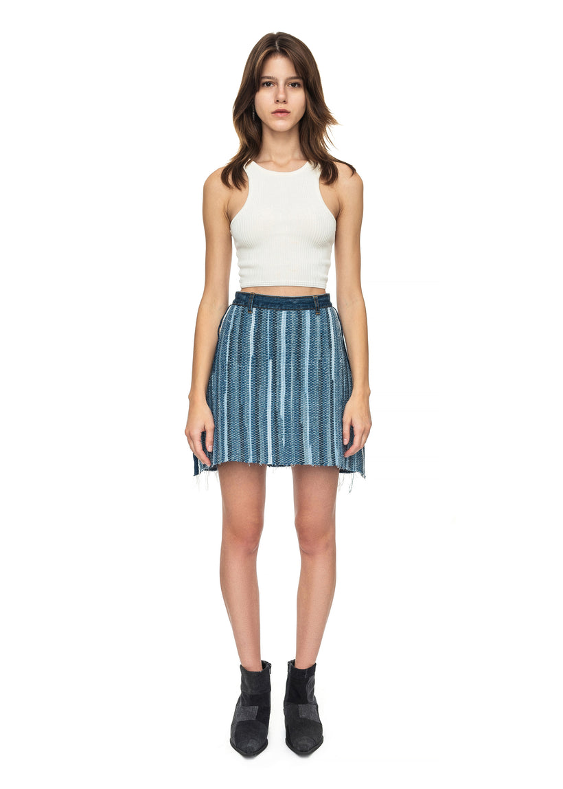 Denim Mini Skirt with Striped Front and Blue Back image