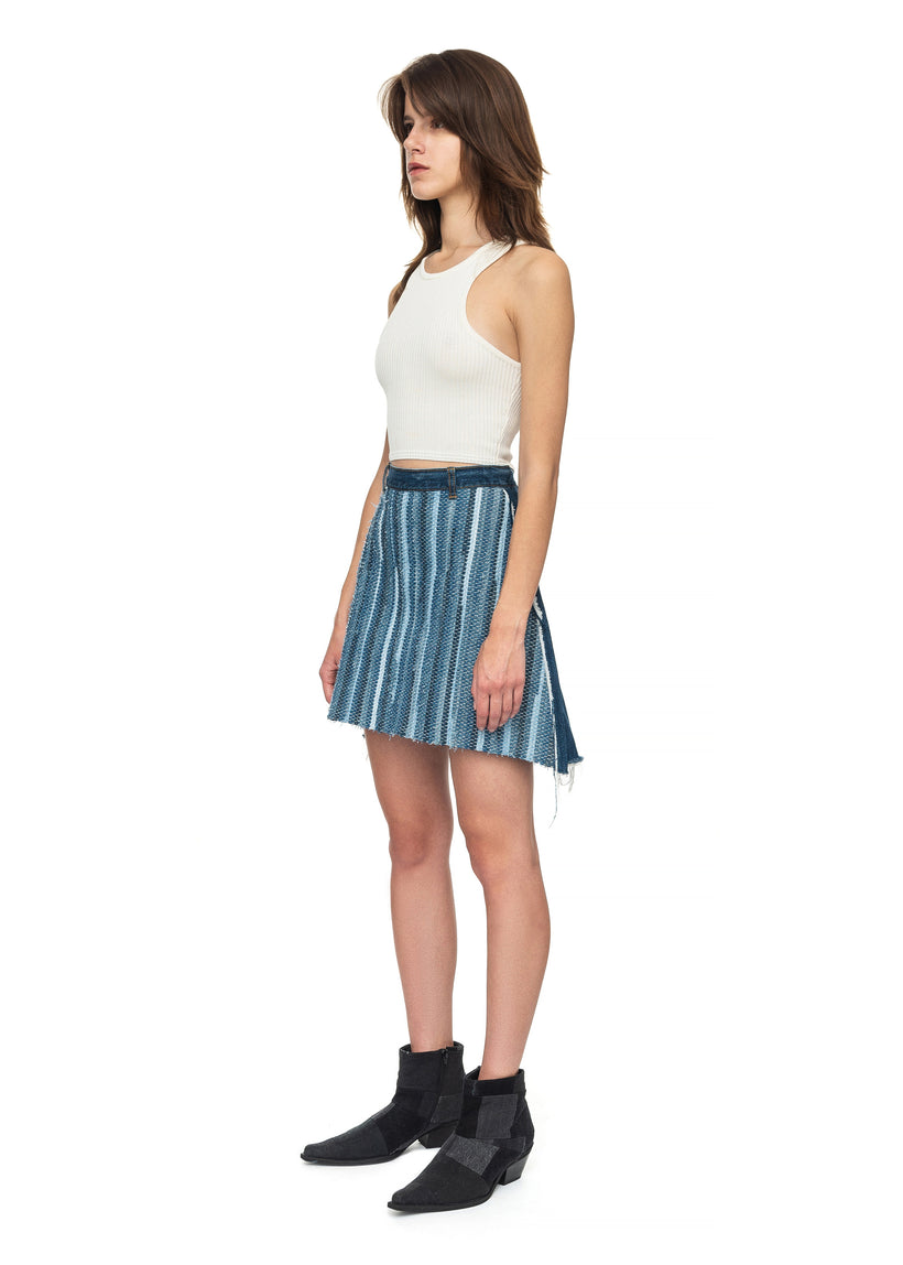 Denim Mini Skirt with Striped Front and Blue Back image