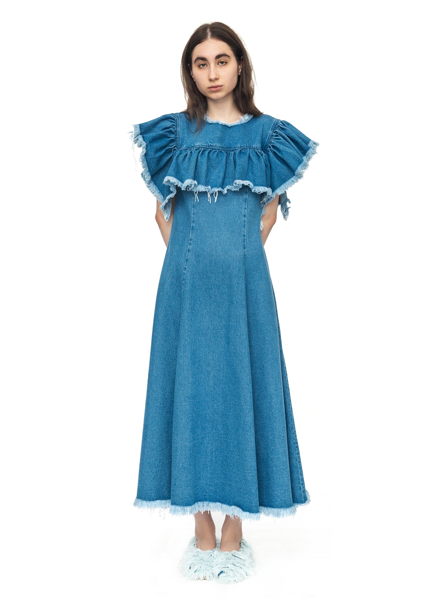 Denim Maxi Dress with Ruffles image