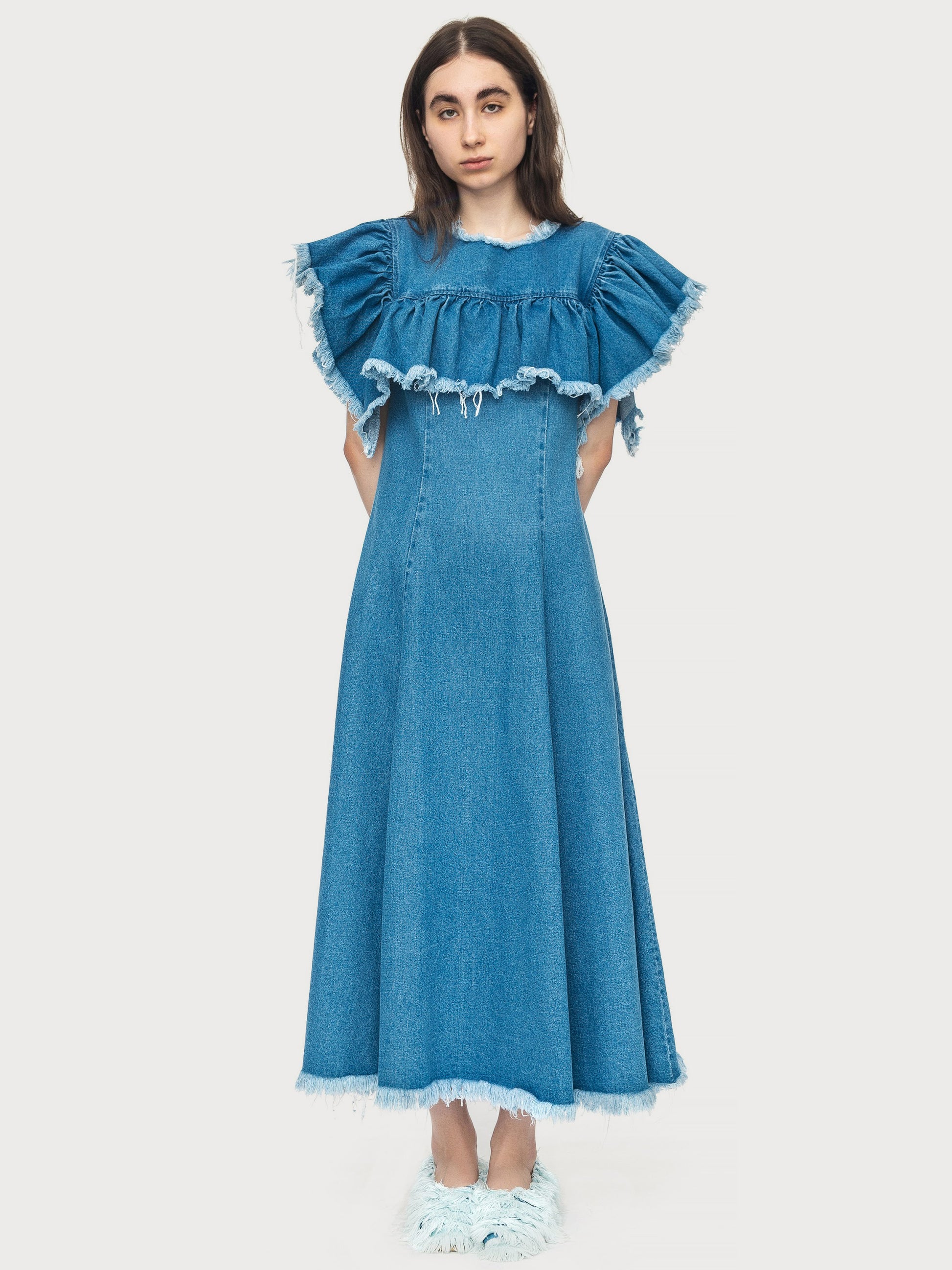 Buy Denim Maxi Dress with Ruffles – Dresses by Ksenia Schnaider | Ethical & Sustainable Fashion