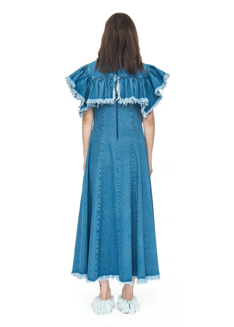 Denim Maxi Dress with Ruffles image