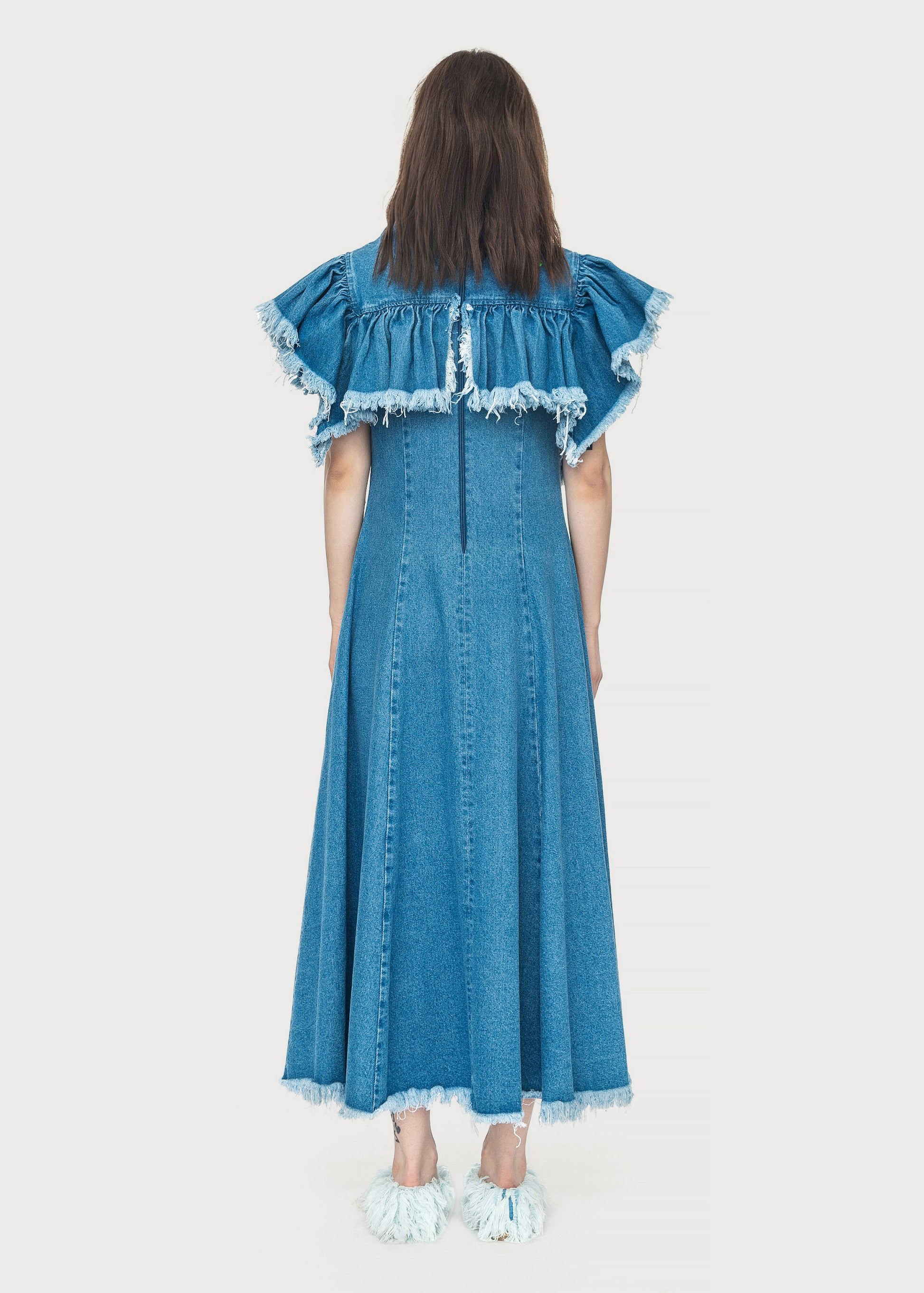 Buy Denim Maxi Dress with Ruffles – Dresses by Ksenia Schnaider | Ethical & Sustainable Fashion