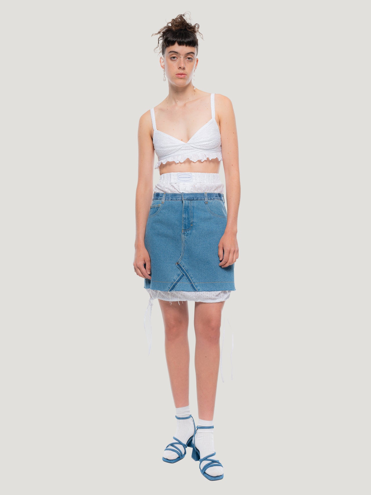 Buy 2 in 1 Boxer Skirt with Broderie Detail – Bottoms by Ksenia Schnaider | Ethical & Sustainable Fashion