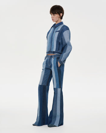Buy Reworked Striped Flared Jeans – Bottoms by Ksenia Schnaider | Ethical & Sustainable Fashion