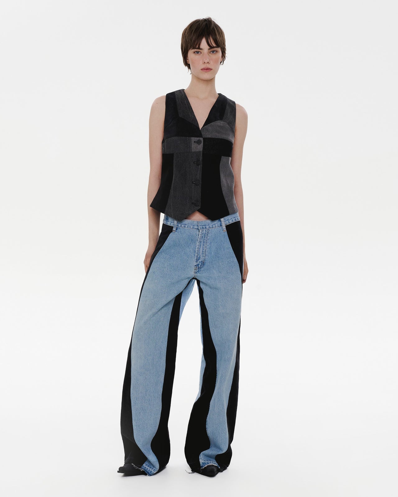 Buy Patchwork Black Vest – Tops by Ksenia Schnaider | Ethical & Sustainable Fashion
