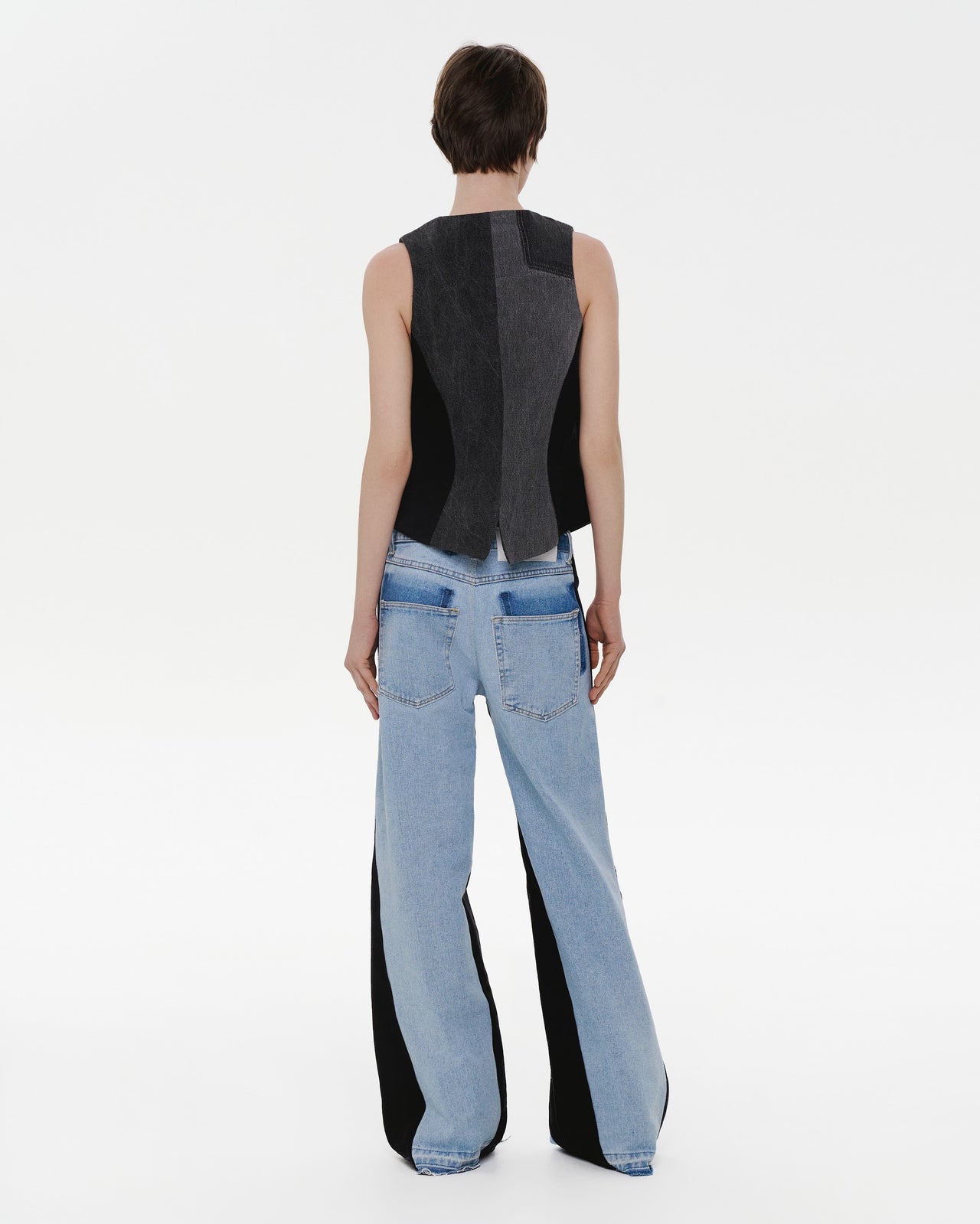 Buy Wide Jeans with Wide Contrast Side Lines – Bottoms by Ksenia Schnaider | Ethical & Sustainable Fashion