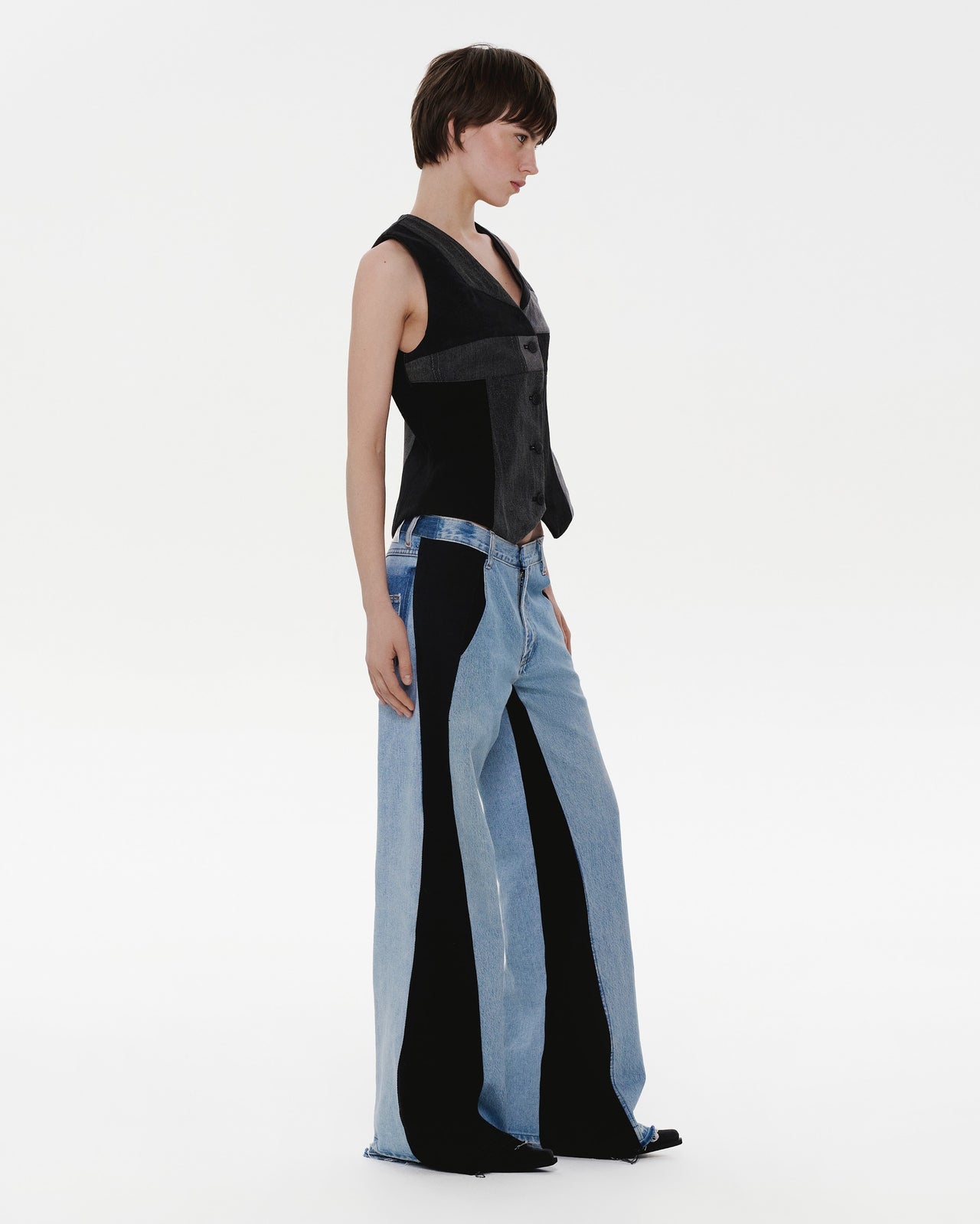 Buy Wide Jeans with Wide Contrast Side Lines – Bottoms by Ksenia Schnaider | Ethical & Sustainable Fashion
