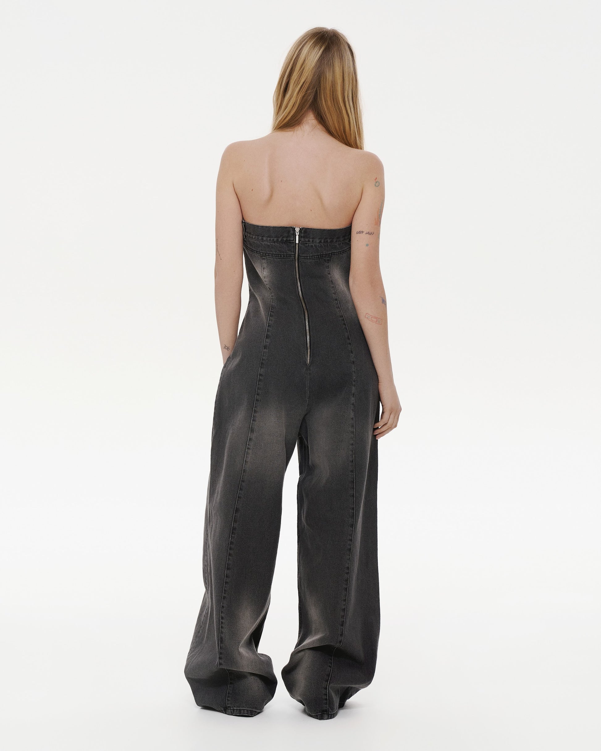 Buy Grey Denim Overall with Rust Wash – Bottoms by Ksenia Schnaider | Ethical & Sustainable Fashion