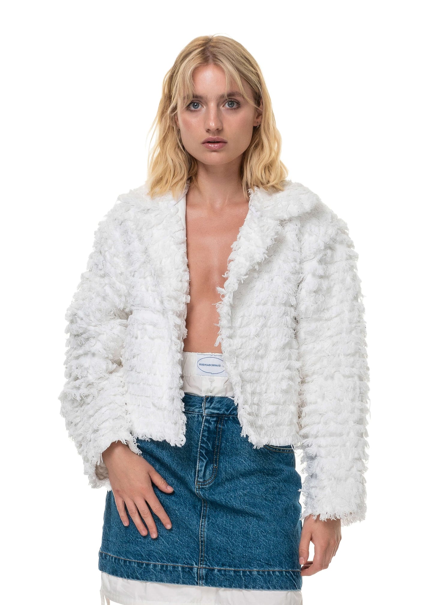 White Denim Fur Jacket image