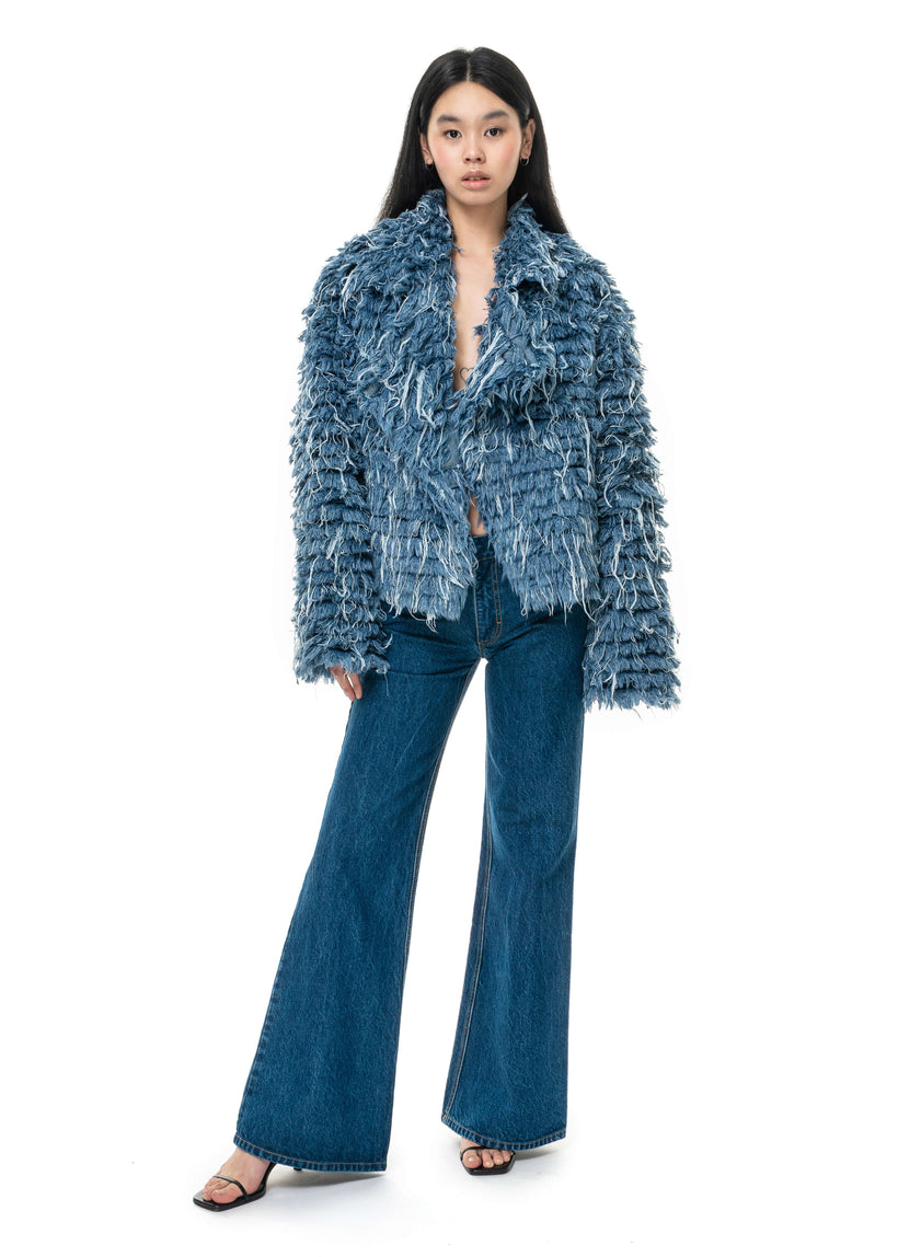 Denim Dark Blue Fur Jacket image