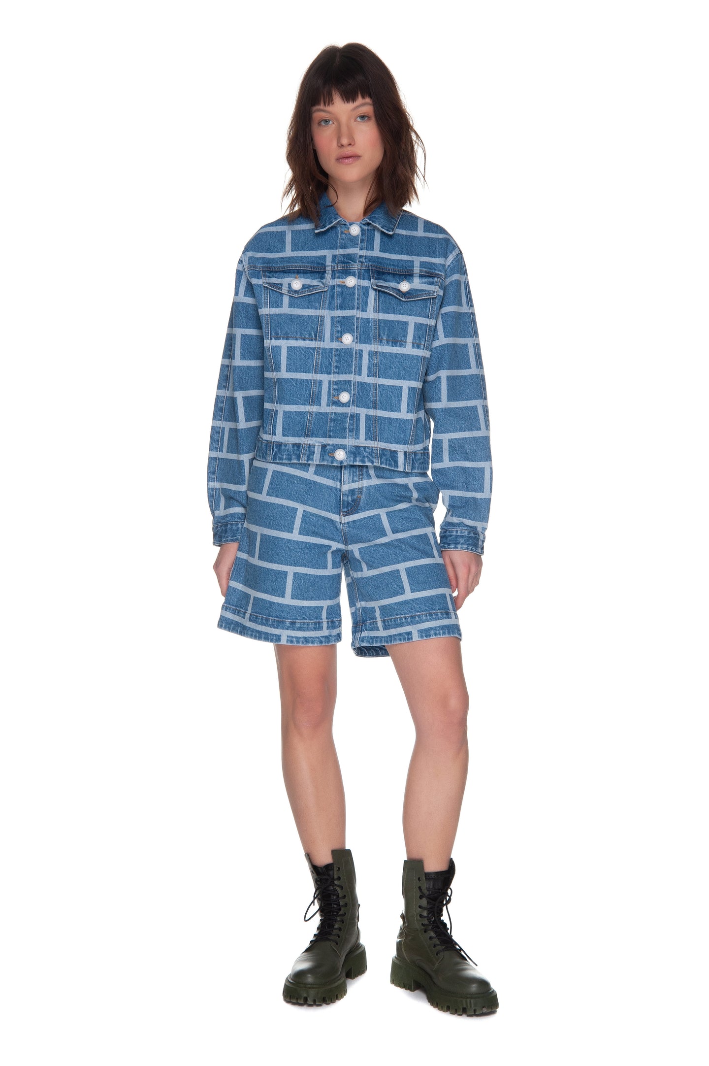 Denim Jacket with Brick Print image